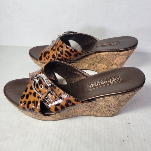 Brighton Leopard Print Cork Wedge Buckle Detail Sandals Women Size 9 - Picture 2 of 8